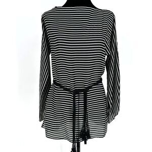 Lauren Ralph Lauren Womens Top Size S Black Striped Belted Office Preppy Classic